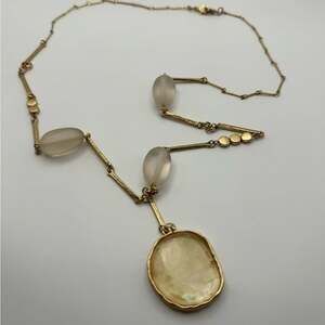Gold-Tone Artisan Necklace with Frosted Beads & Iridescent Shell Pendant